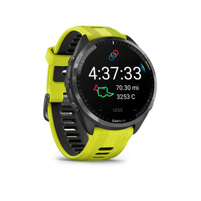 Forerunner 965 Carbon Gray – wrist-style angled shot of AMOLED screen
