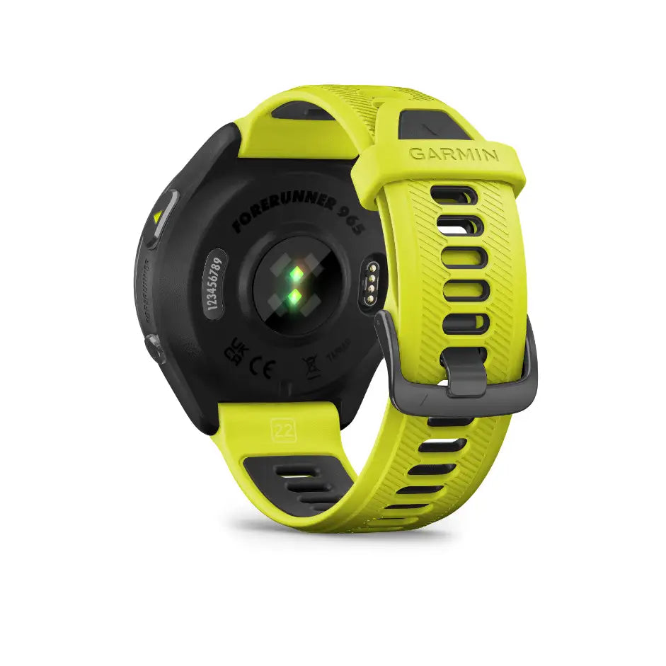 Garmin Forerunner 965 Carbon Gray – side button and bezel detail close-up