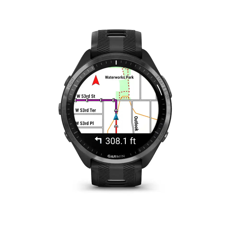 Garmin Forerunner 965 Carbon Gray – front display view with performance metrics