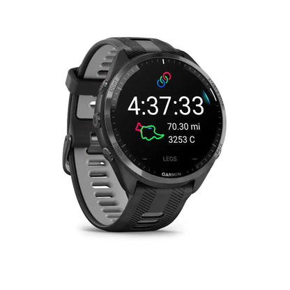 Garmin Forerunner 965 Carbon Gray DLC titanium bezel, black case – angled product view