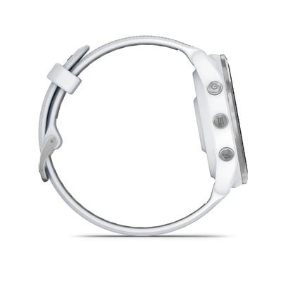 Garmin Forerunner 965 Whitestone – angled strap and bezel close-up