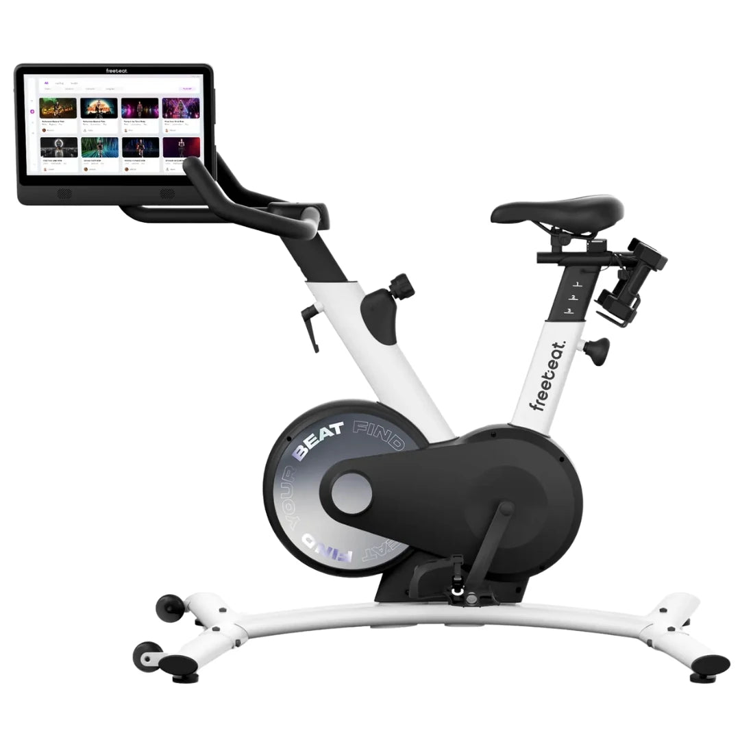 Freebeat Boom Stationary Exercise Bike featuring a sleek design and a digital display for interactive workouts.
