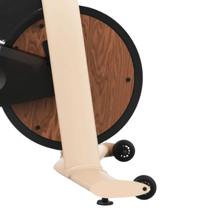 Close-up view of the Freebeat Lit Stationary Exercise Bike, showcasing its sleek design and wooden accents.