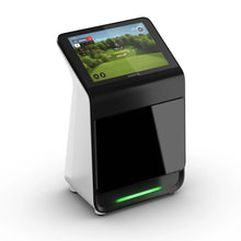 Garmin Approach R50 Premium Golf Launch Monitor & Simulator with a touchscreen display showcasing a golf course simulation.