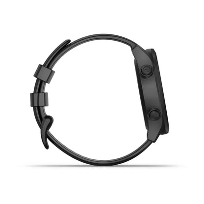 Side view of the Garmin Approach S12 golf watch, featuring a sleek black design and two side buttons.