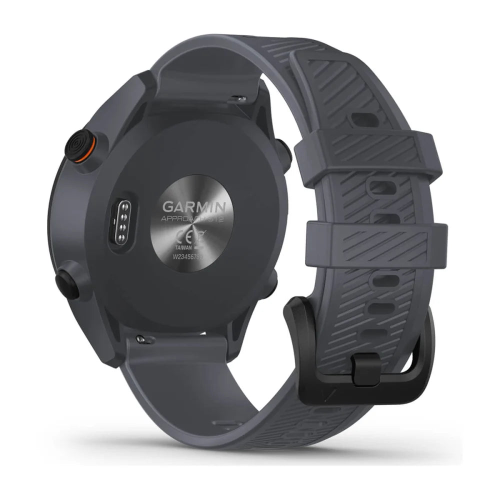 Back view of the Garmin Approach S12 golf watch, showcasing its sleek design and strap.