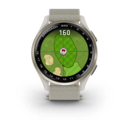 Garmin Approach S50 Cream Gold – straight‑on hero (view 1)