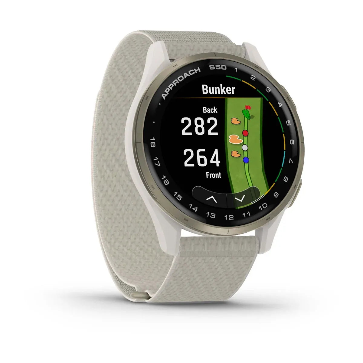 Garmin Approach S50 Cream Gold – activity screen close‑up (view 10)