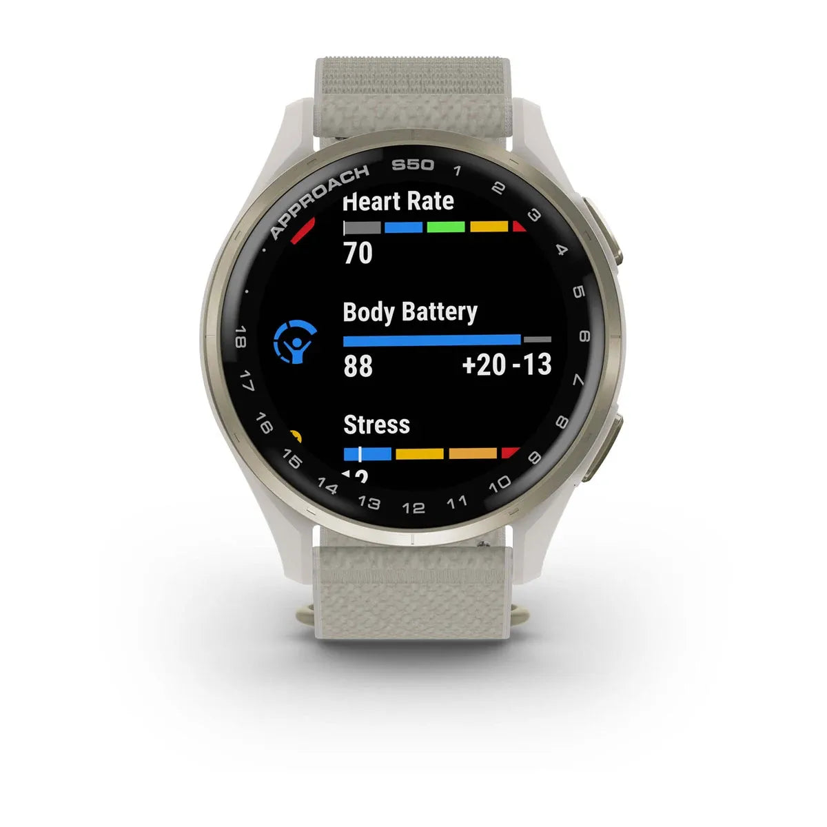 Garmin Approach S50 Cream Gold – angled hero (view 3)