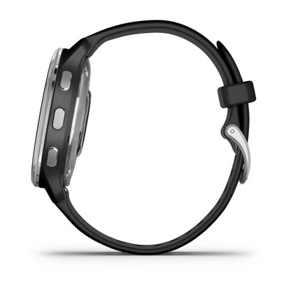 Side view of the Garmin D2 Air X10 smartwatch, featuring a sleek design and multiple buttons on the side.