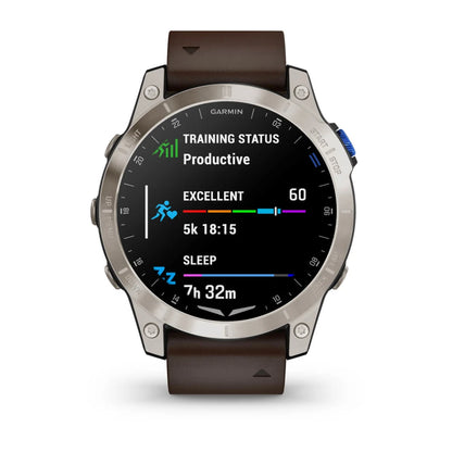 Garmin D2 Mach 1 smartwatch displaying training status, including metrics for productivity, running performance, and sleep duration.