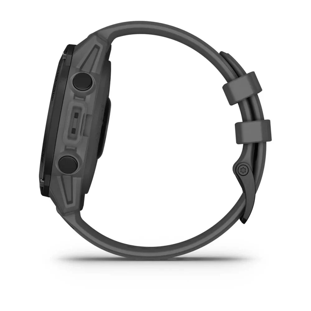 Side view of the Garmin Descent G1 smartwatch featuring a sleek design and two buttons on the side.