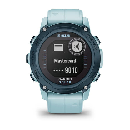 Garmin Descent G1 Solar - Ocean Edition smartwatch displaying a Mastercard payment screen.