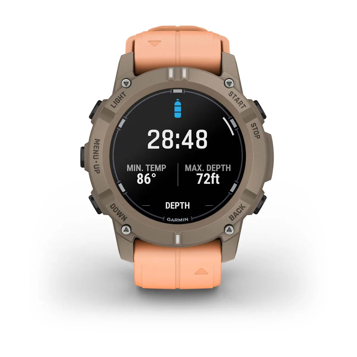 Garmin Descent G2 Paloma – bezel and button macro close‑up