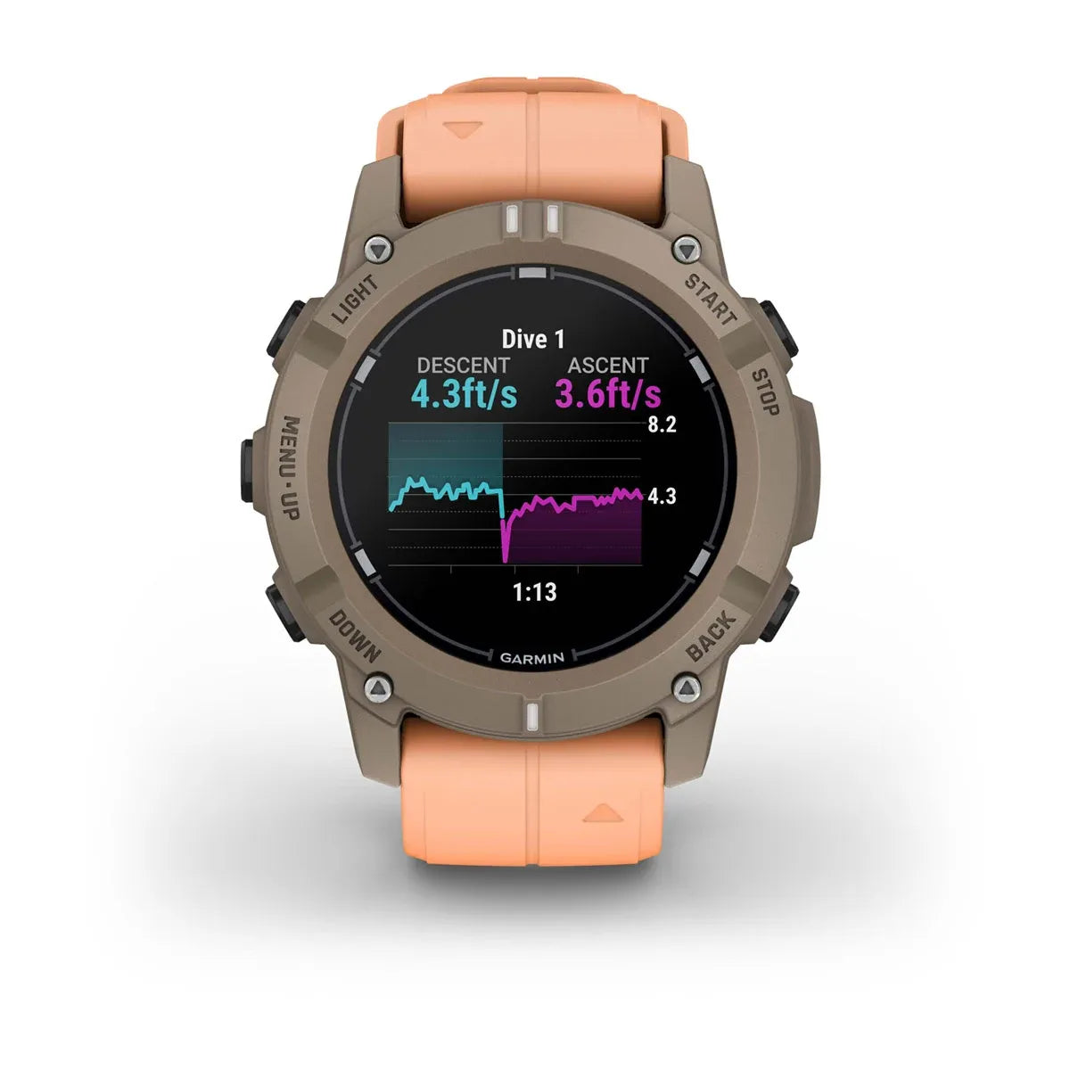 Garmin Descent G2 Paloma – rear sensor and charging contacts detail