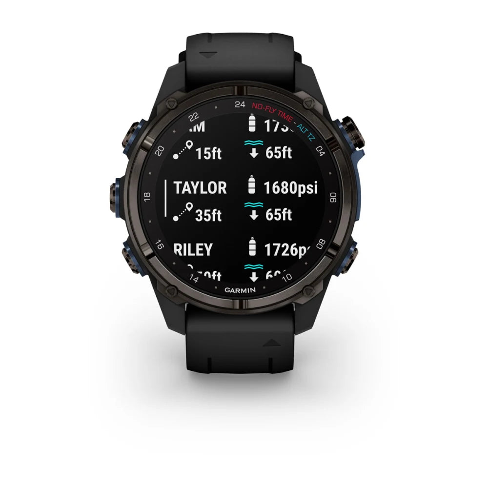 Garmin Descent Mk3i smartwatch displaying dive data, including depth and pressure readings.
