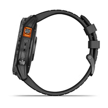 Side view of the Garmin Fenix 7X Pro Solar Edition smartwatch, showcasing its rugged design and features.