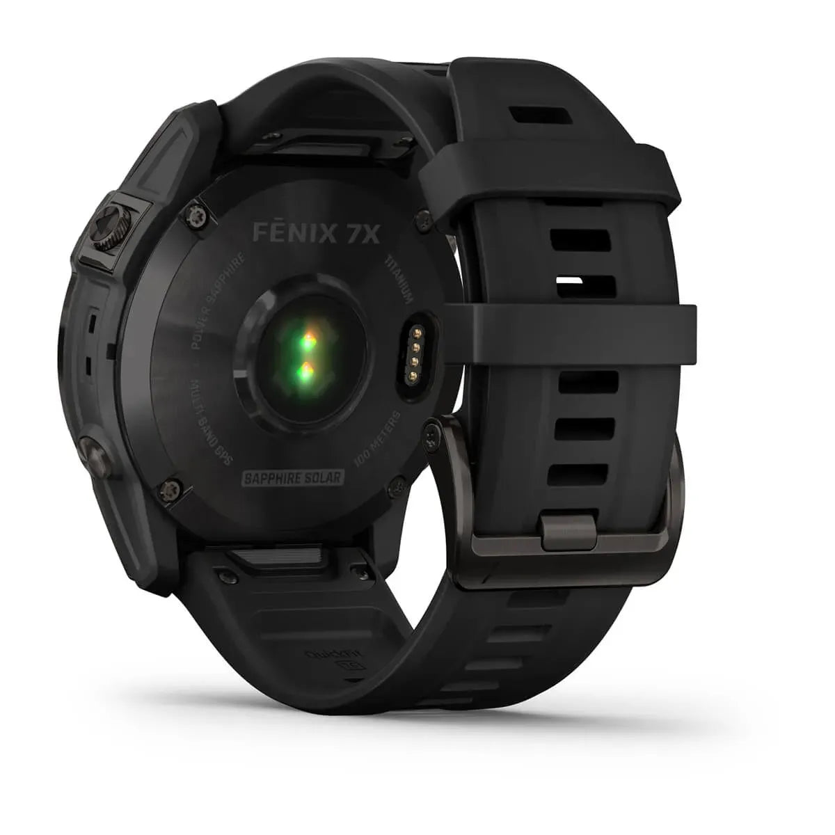 Garmin fēnix 7X Sapphire Solar – rear sensor and charging ring close‑up