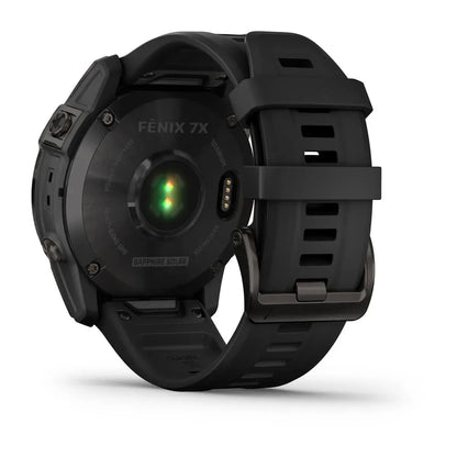 Garmin fēnix 7X Sapphire Solar – rear sensor and charging ring close‑up