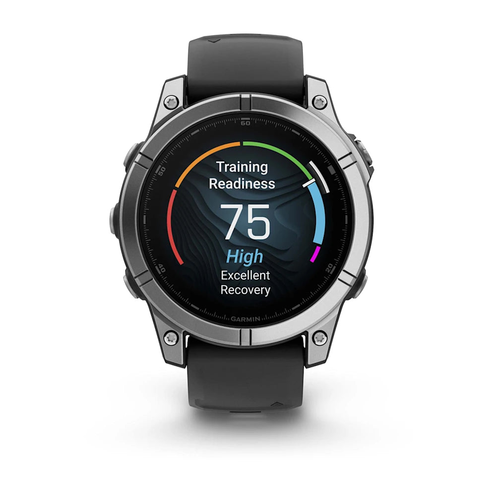 Garmin Fenix E AMOLED Edition smartwatch displaying training readiness score of 75 with indicators for high and excellent recovery.