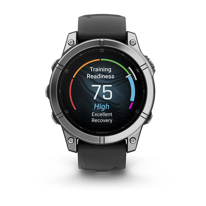 Garmin Fenix E AMOLED Edition smartwatch displaying training readiness score of 75 with indicators for high and excellent recovery.