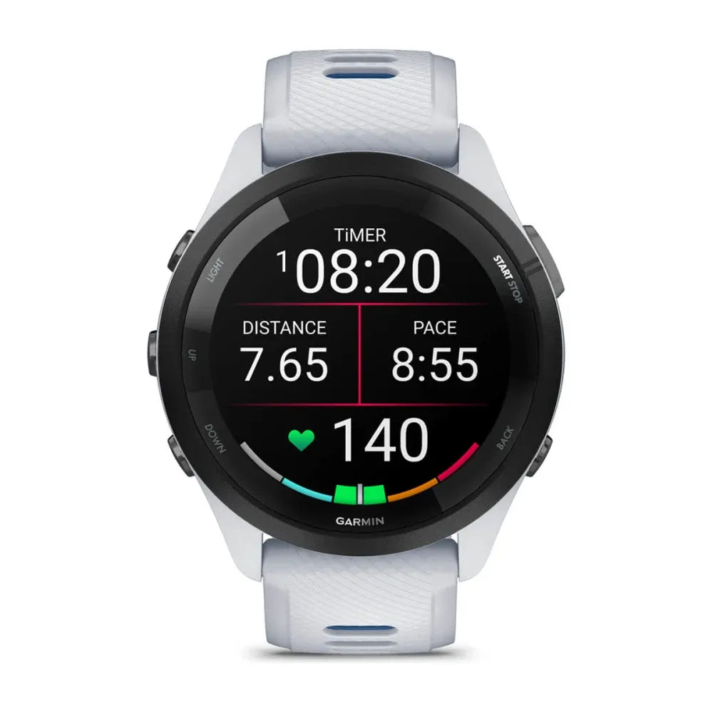 Garmin Forerunner 265 Tidal Blue – flat lay of watch and band