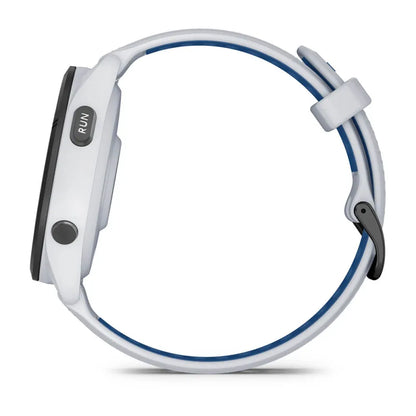 Garmin Forerunner 265 Tidal Blue – angled dial shot with stats displayed