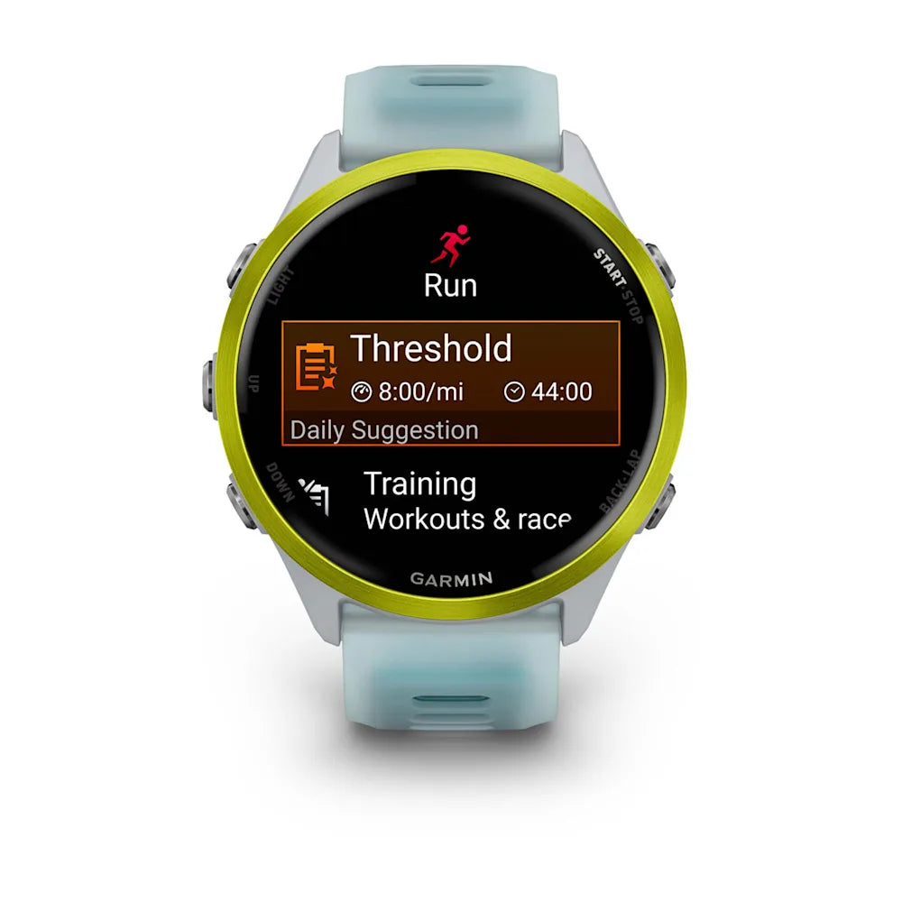 Garmin Forerunner 570 47 mm Amp Yellow – front hero on turquoise band