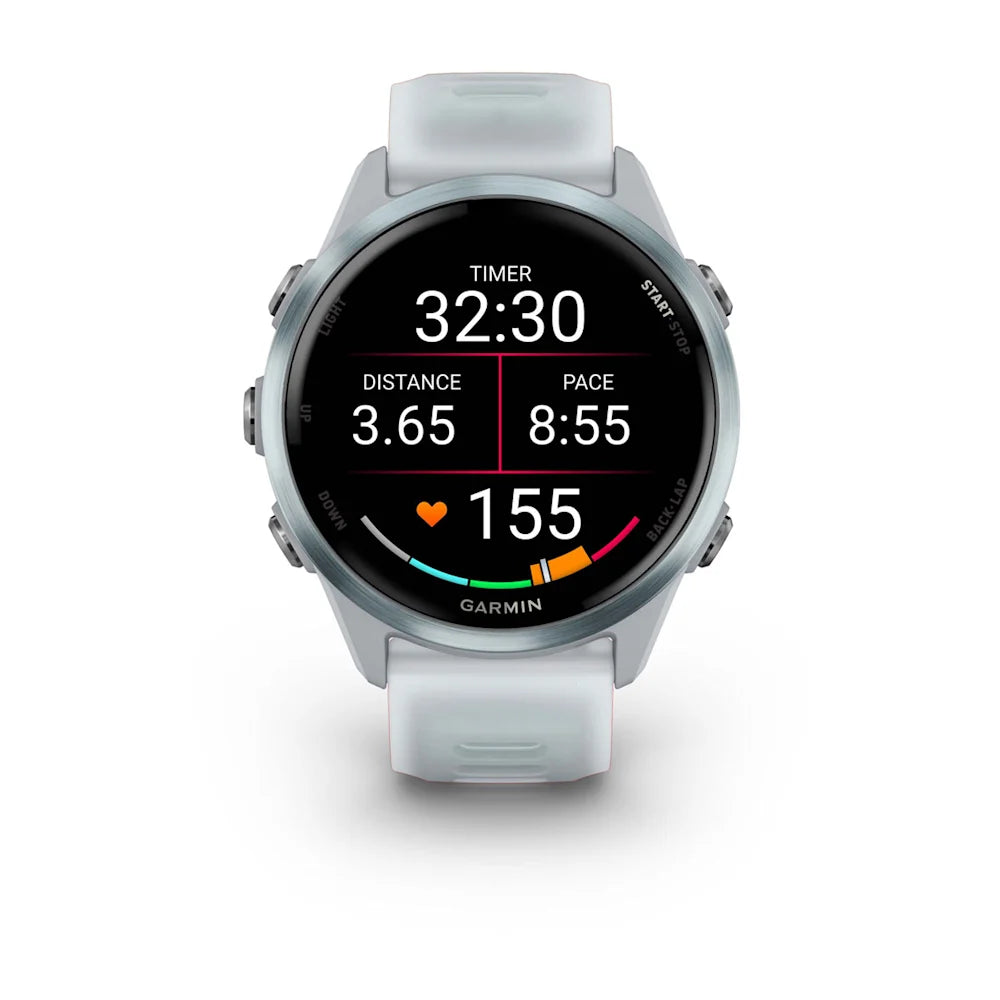 Garmin Forerunner 570 Cloud Blue 42 mm – flat lay of watch and band
