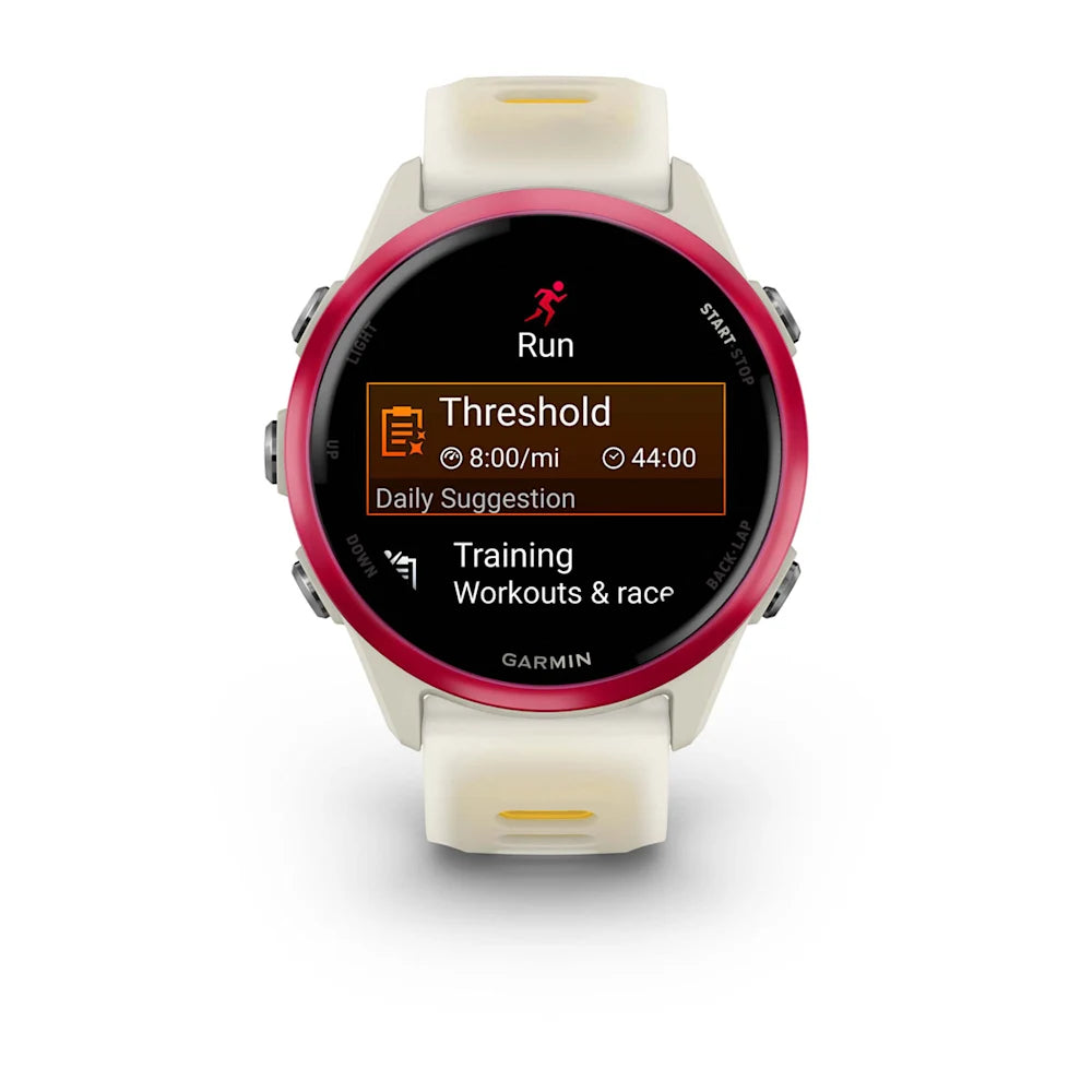 Garmin Forerunner 570 Raspberry 42 mm – hero on light band
