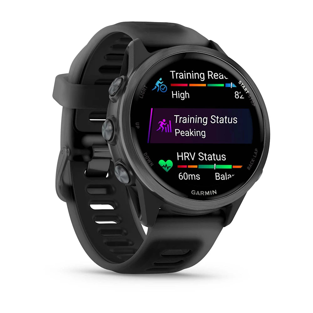 Garmin Forerunner 570 42 mm Slate Gray – side profile of aluminum case