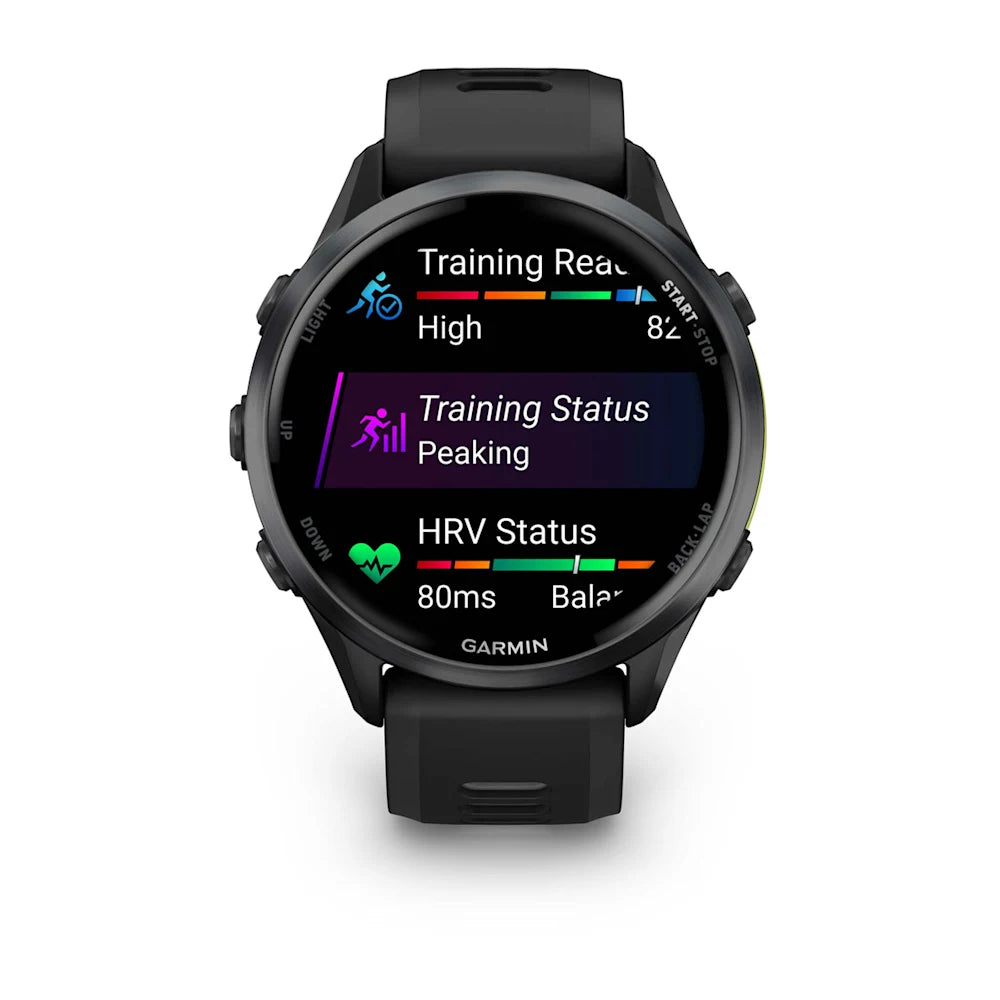 Garmin Forerunner 970 Carbon Gray – rear sensor and charging contacts close-up