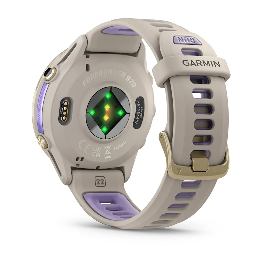 Garmin Forerunner 970 Soft Gold/French Gray – front dial close-up