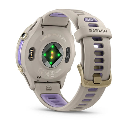 Garmin Forerunner 970 Soft Gold/French Gray – front dial close-up
