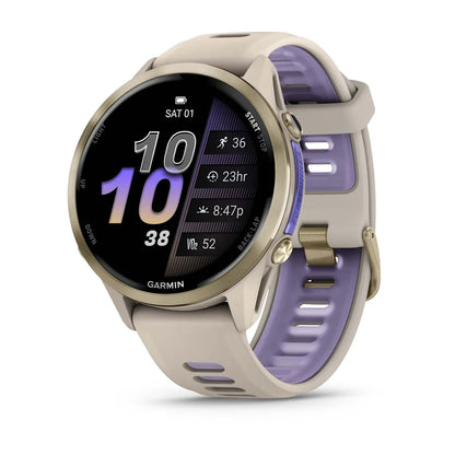 Garmin Forerunner 970 Soft Gold/French Gray – angled hero shot