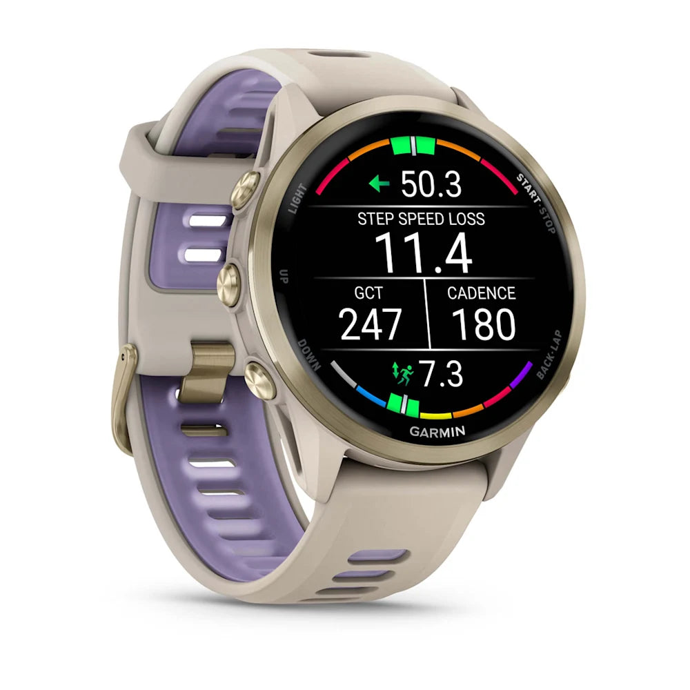 Garmin Forerunner 970 Soft Gold/French Gray – rear sensor and charging ring