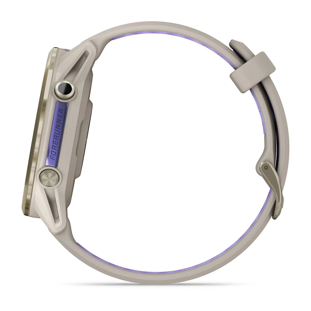 Garmin Forerunner 970 Soft Gold/French Gray – flat lay of full watch