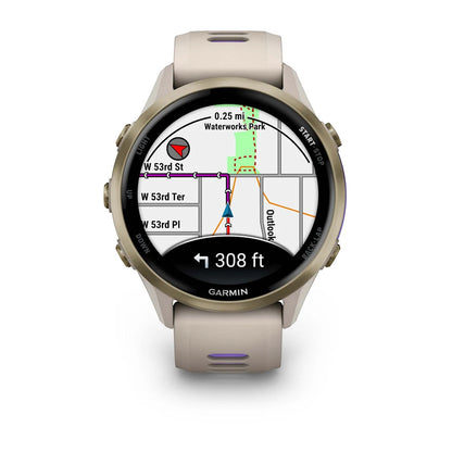 Garmin Forerunner 970 Soft Gold/French Gray – buckle and strap detail