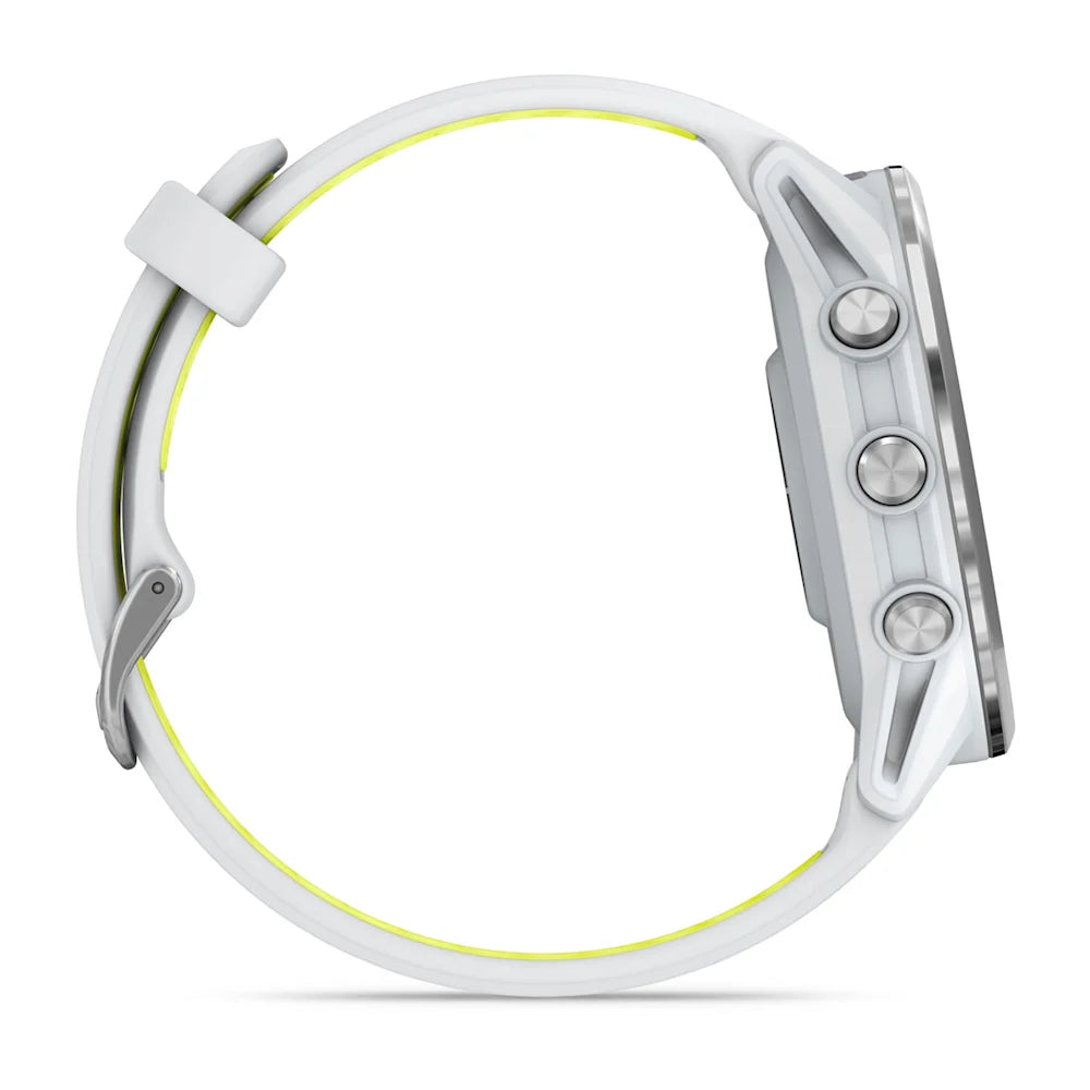Garmin Forerunner 970 Whitestone/amp yellow – buttons and bezel close-up
