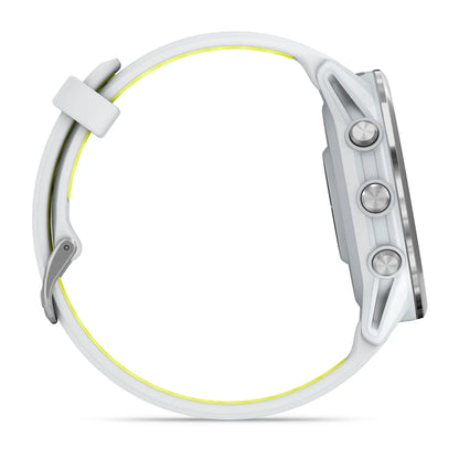 Garmin Forerunner 970 Whitestone/amp yellow – buttons and bezel close-up