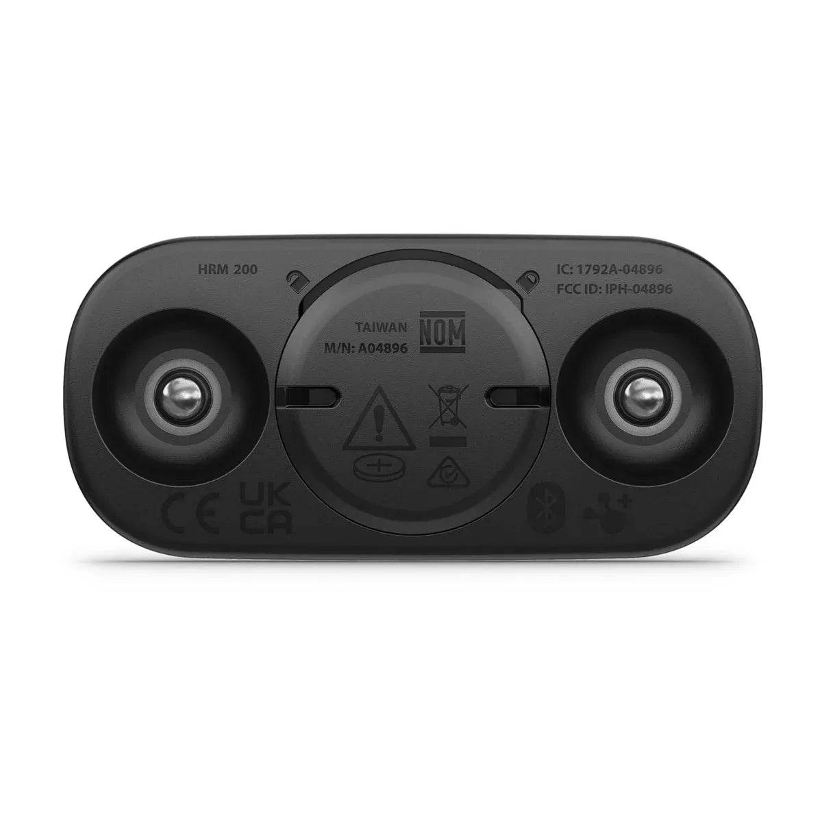 Garmin HRM‑200 heart‑rate monitor strap – sensor pod close‑up (view 1)