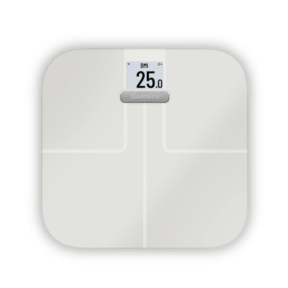 Garmin Index S2 white smart scale with display and chrome logo