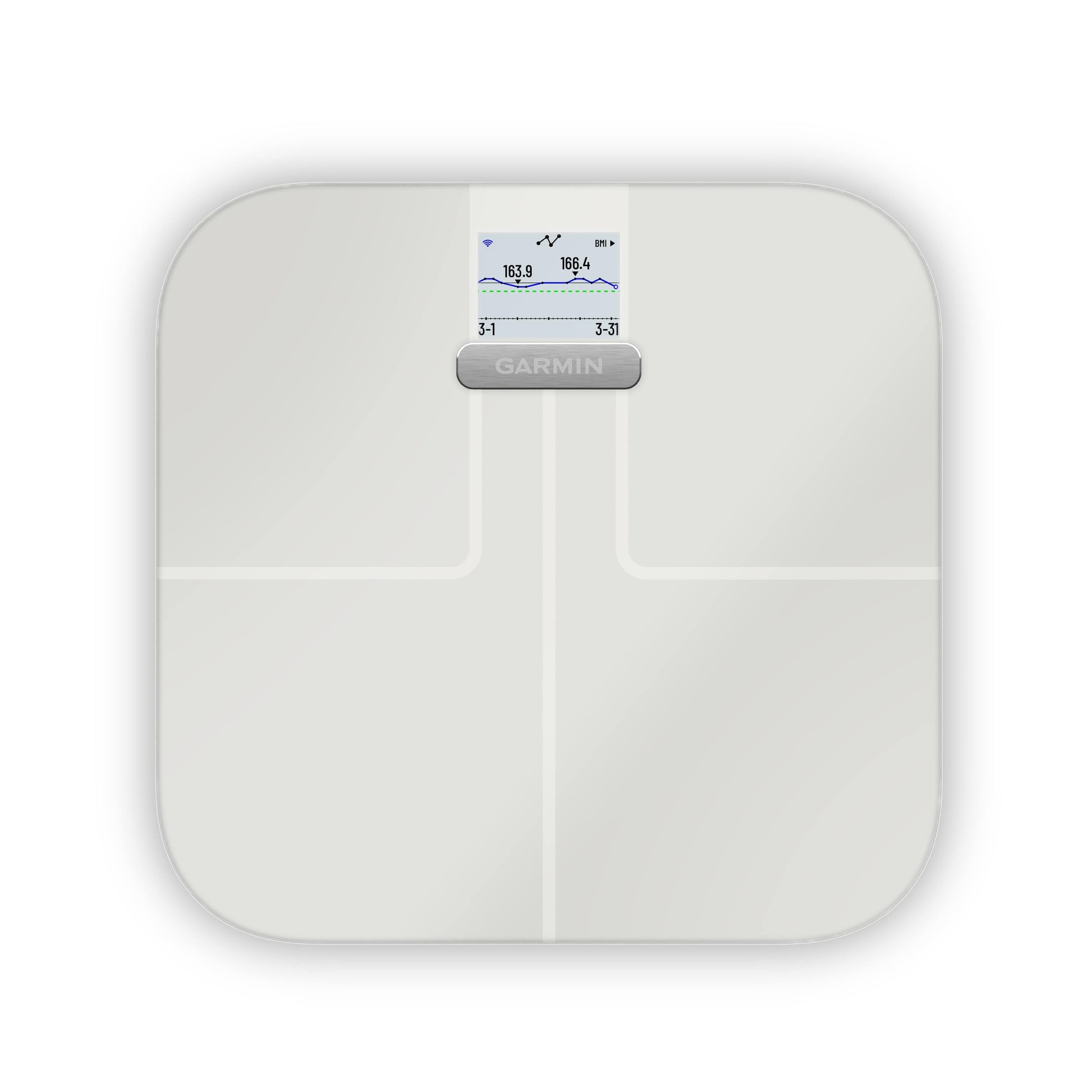 Garmin Index S2 smart scale, white with display.