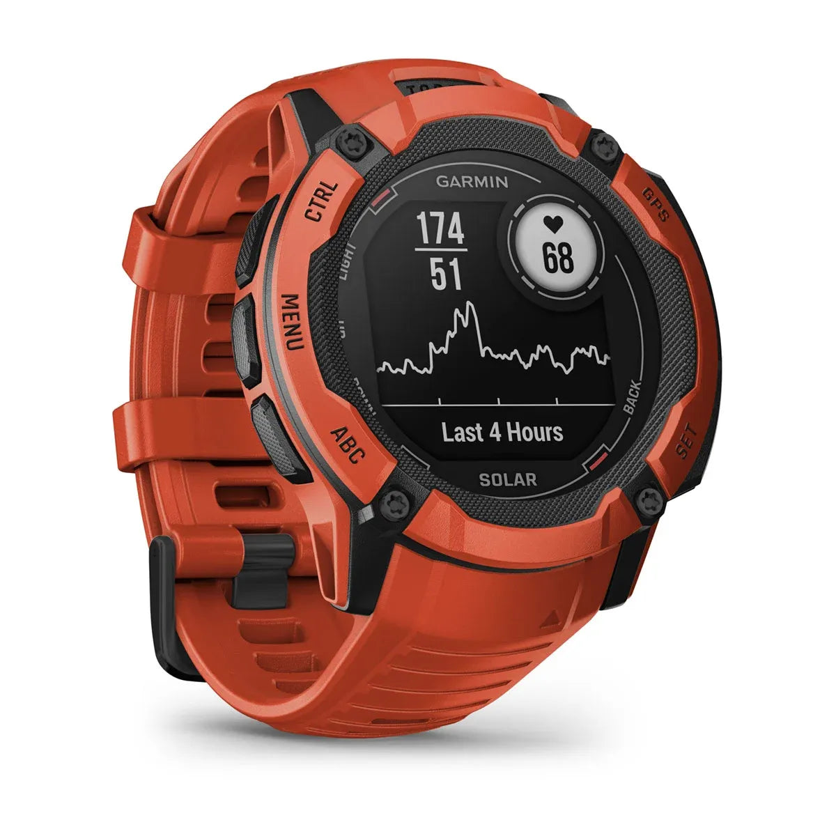 Garmin Instinct 2X Solar Flame Red – front hero view with solar ring