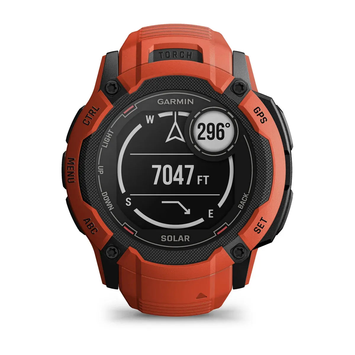 Garmin Instinct 2X Solar Flame Red – side buttons and lug detail