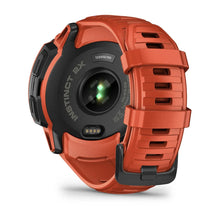 Garmin Instinct 2X Solar Flame Red – rear sensor and charging contacts close-up