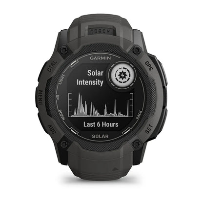Garmin Instinct 2X Solar Graphite – front hero view on black strap