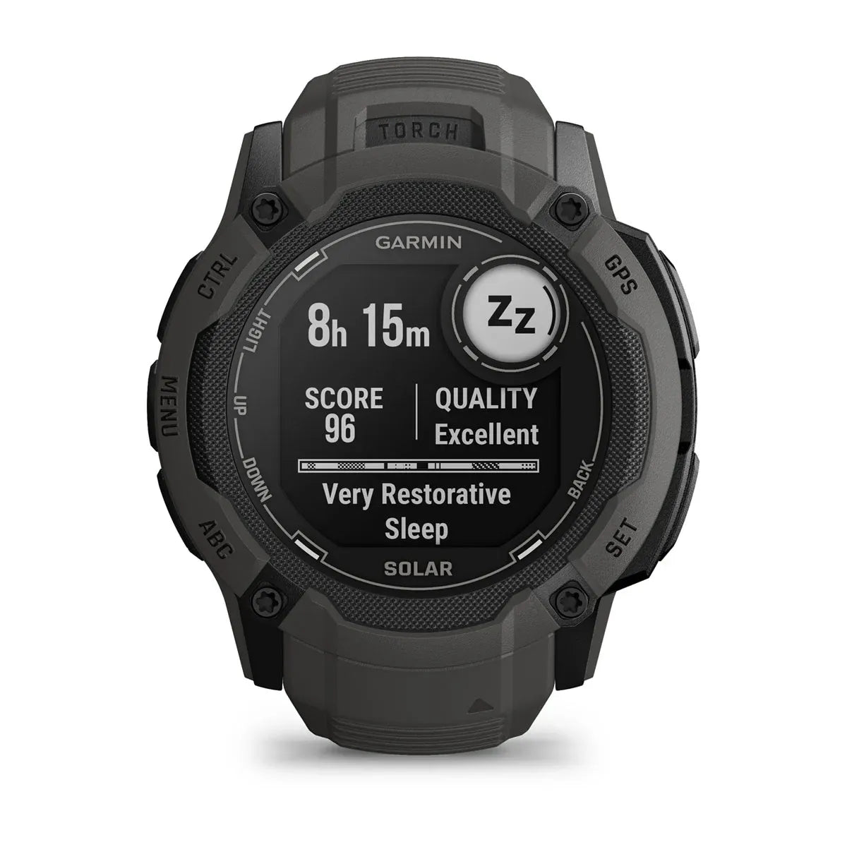 Garmin Instinct 2X Solar Graphite – top view of bezel and lugs