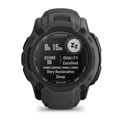 Garmin Instinct 2X Solar Graphite – top view of bezel and lugs
