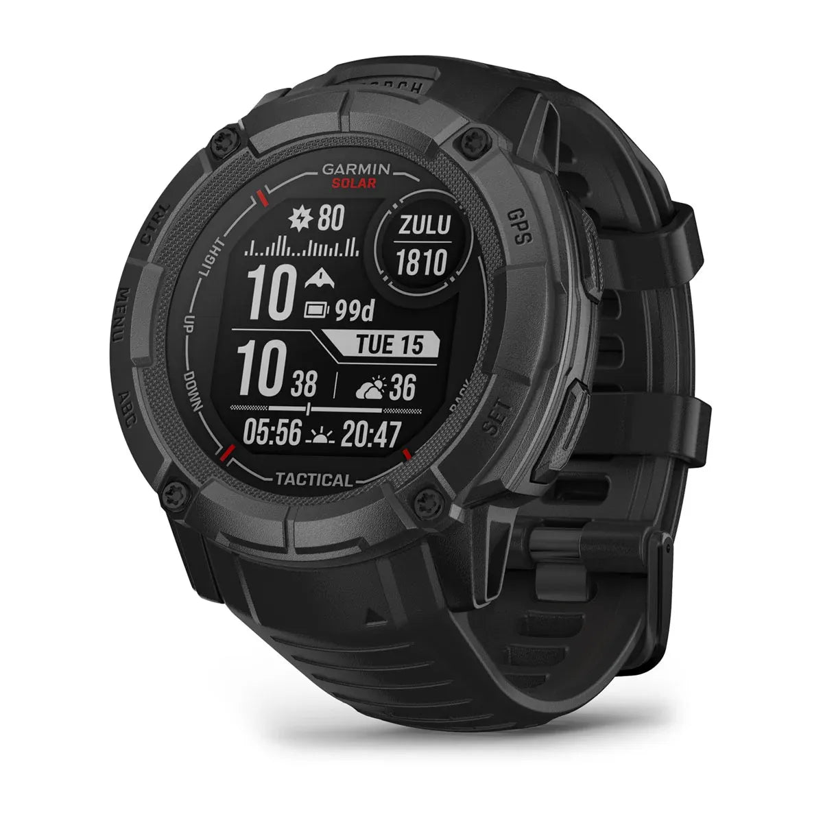 Garmin Instinct 2X Solar Tactical Black – rear sensor and charger close‑up